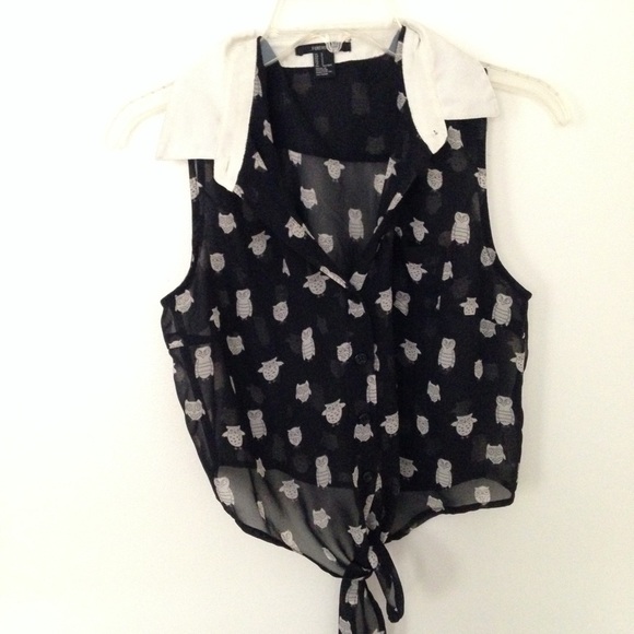 Owl Patterned Self Tie Crop Top