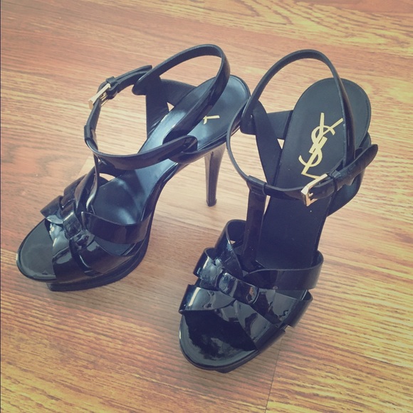 YSL tribute black patent t-strap sandal