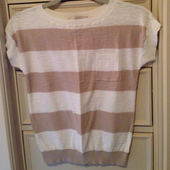 Loft XSPetite cream and tan cotton top