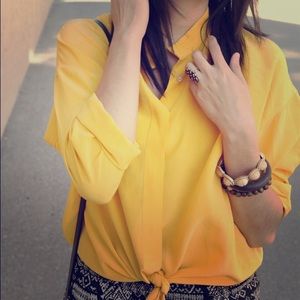 Neon yellow transparent button down