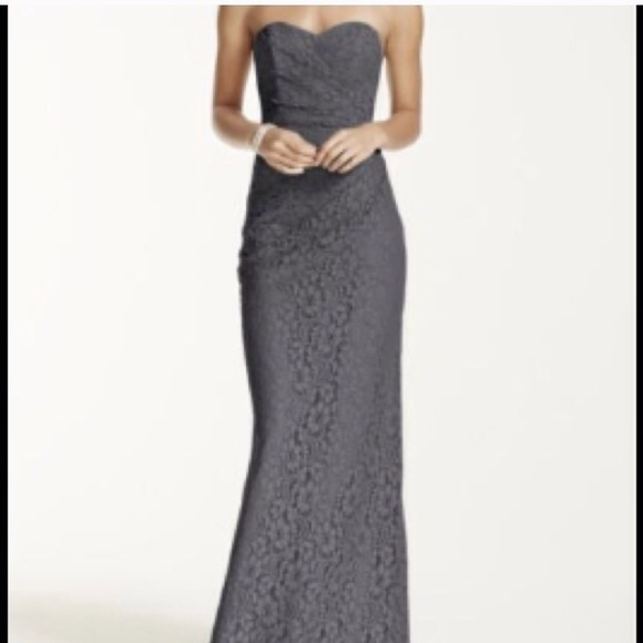 Formal/Prom strapless long gray lace dress sz. 8