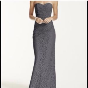 Formal/Prom strapless long gray lace dress sz. 8