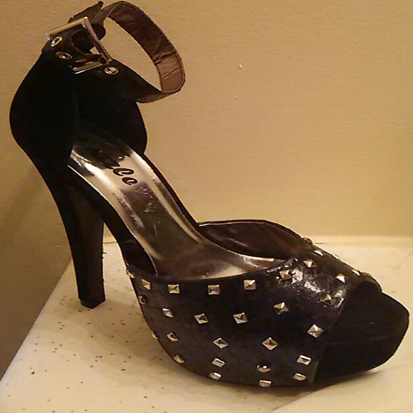 Black Suede & Leather Spike Heels