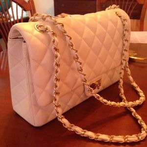Inspired white double flap quilted handbag