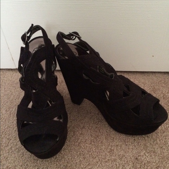 Black Suede Wedge Sandals