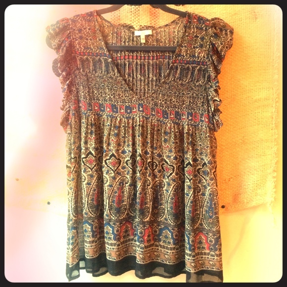 Joie silk morrocan print boho top