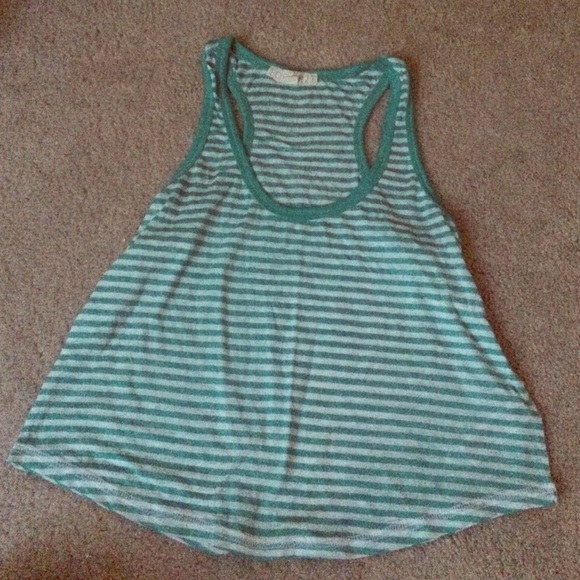 Teal and White Stripe crop tank