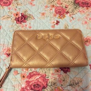Bebe Quilted Puffed Wallet, Gold.