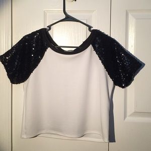 Black and White top , floral shorts