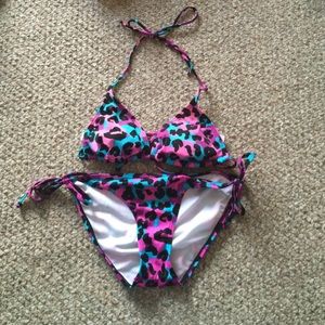 Purple pink and blue cheetah pink bathing suit