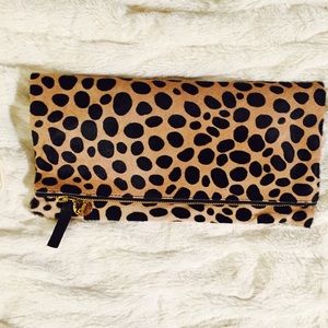 Clare V. Calfhair leopard-print clutch