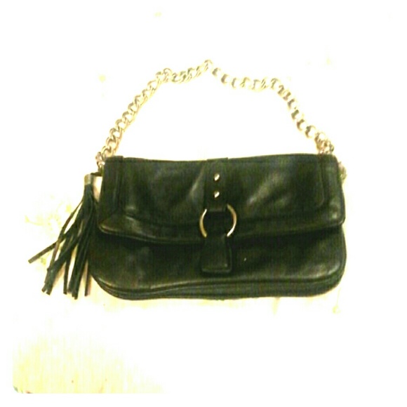 EXPRESS SMALL LEATHER SHOULDER BAG W/CHAIN STRAP