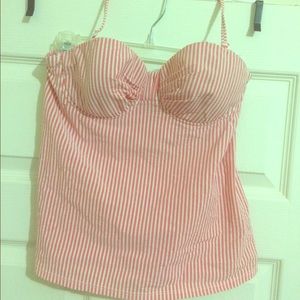 J crew Seersucker Red Striped Swimsuit Top