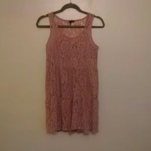 Light pink tiered lace flowy trapeze dress