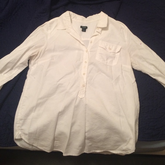 J. Crew white long sleeve half button up shirt