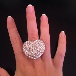 Large silver heart accent ring