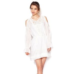 Gold Hawk Long Sleeve White Ruffle Dress