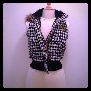 South Pole Houndsooth Quilted Vest W/Fur Hood