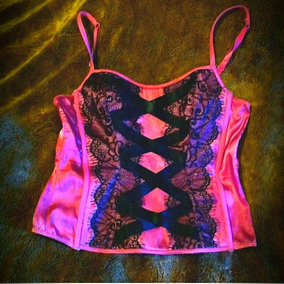Victoria's Secret silky corset style top w/ lace