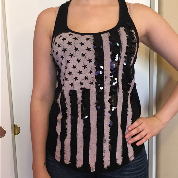 American flag sequins lace tank