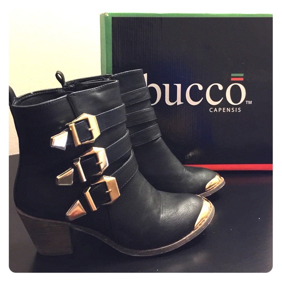 Bucco Black with Gold Buckles Booties
