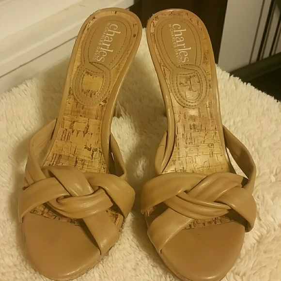 Awesome twist front tan high heel mule