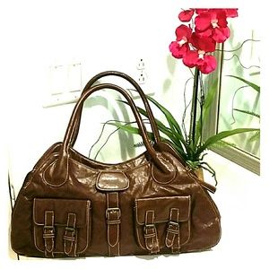 Chocolate brown faux crinkled leather handbag