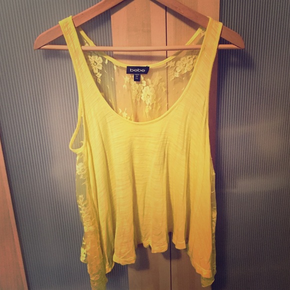 bebe lacy yellow summer tank