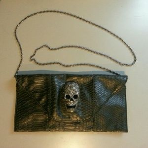 FINAL PRICE Black reptile & skull envelope clutch