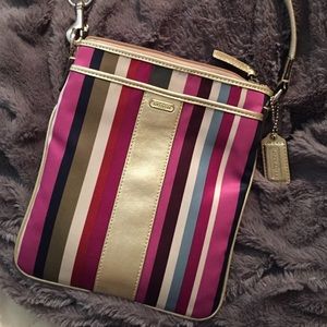 Multi color satin striped Coach purse !