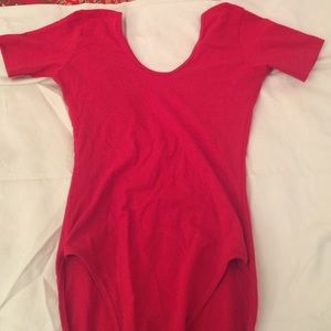 Red bodysuit leotard