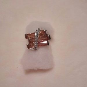 Sterling silver ring peach ,diamonds cz sz 61/2 -7