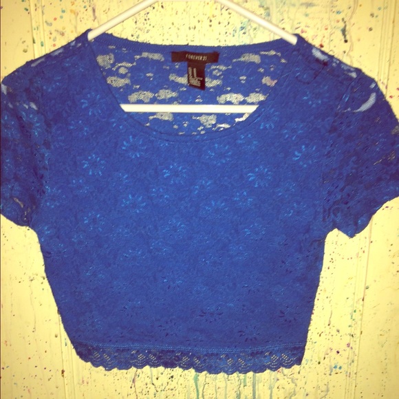 Forever 21 blue floral lace crop top!