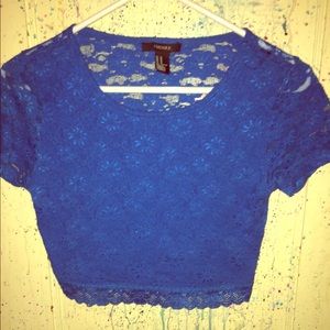 Forever 21 blue floral lace crop top!