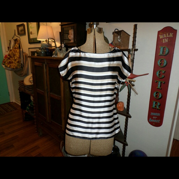 White House Black Market Striped Silk Top Sz S