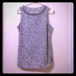 Ann Taylor grey beaded neckline shirt