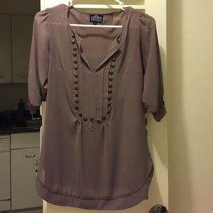 Purple and gold 3/4 sleeve silk top