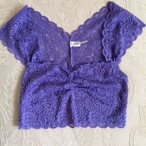 Free People Purple Lace Scallop Edge Crop