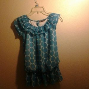 Tempted poka-dot blue shirt double ruffle