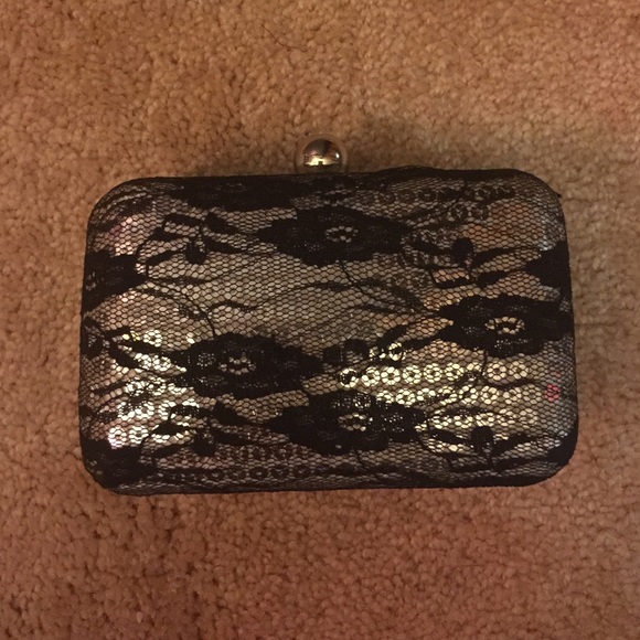 Silver sequined black lace clutch! - Picture 1 of 3