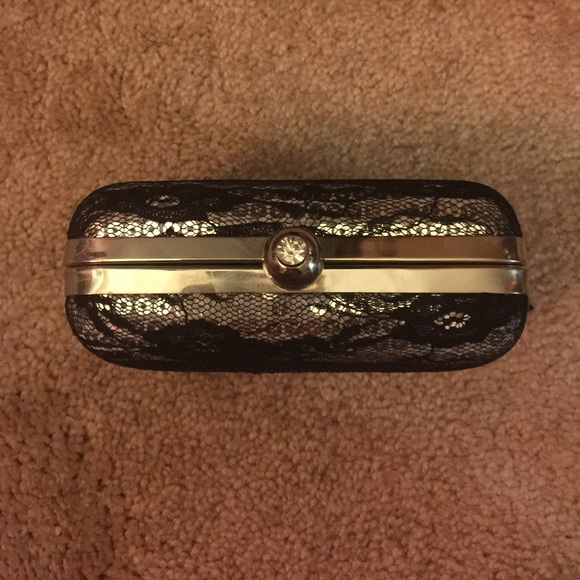 Silver sequined black lace clutch! - Picture 2 of 3