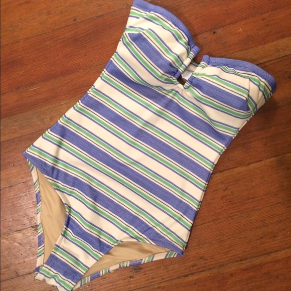 J. Crew Striped Strapless Swimsuit