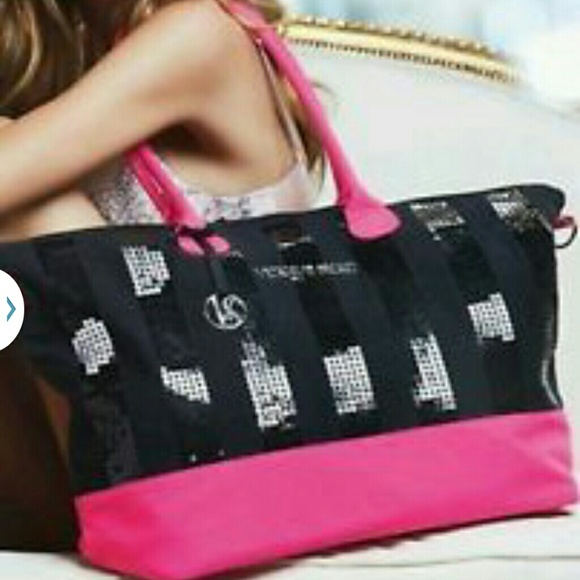 Victoria's Secret Pink & Black sequins duffle/tote