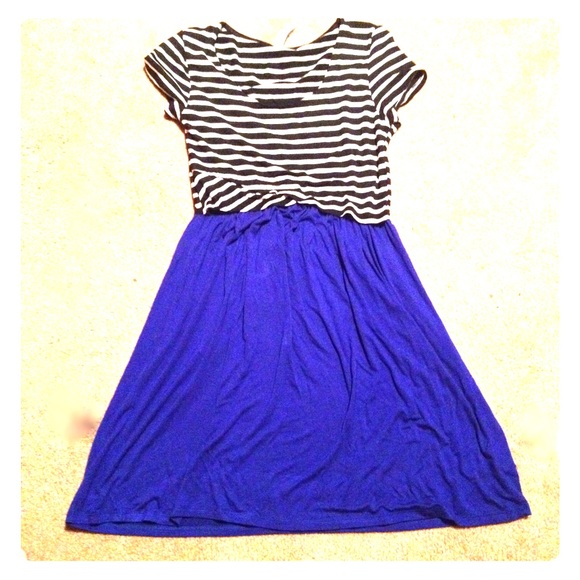 Color block dress, stipe & royal blue.
