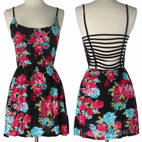 LF Dresses & Skirts - NWOT LF Millau Floral Strappy Caged Dress Black