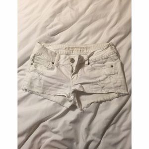 White Distressed Mid-Rise Jean Shorts