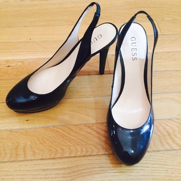 GUESS -- Black Patent Leather Sling Back Heels👠😍 - Picture 2 of 4
