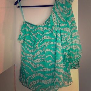 Milly One-Shoulder floral Silk blouse