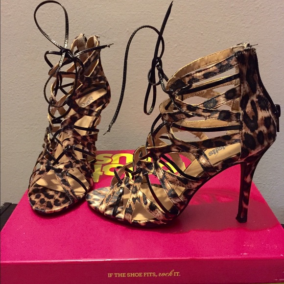 Leopard print tie up heels