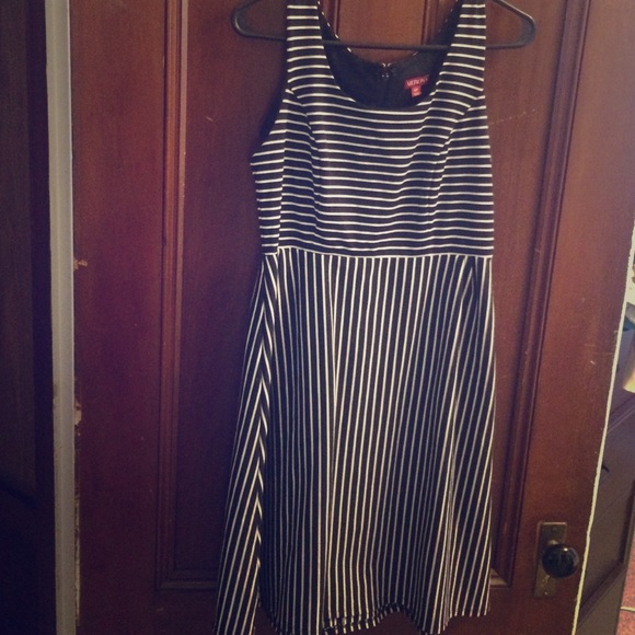 Black dress with white stripes